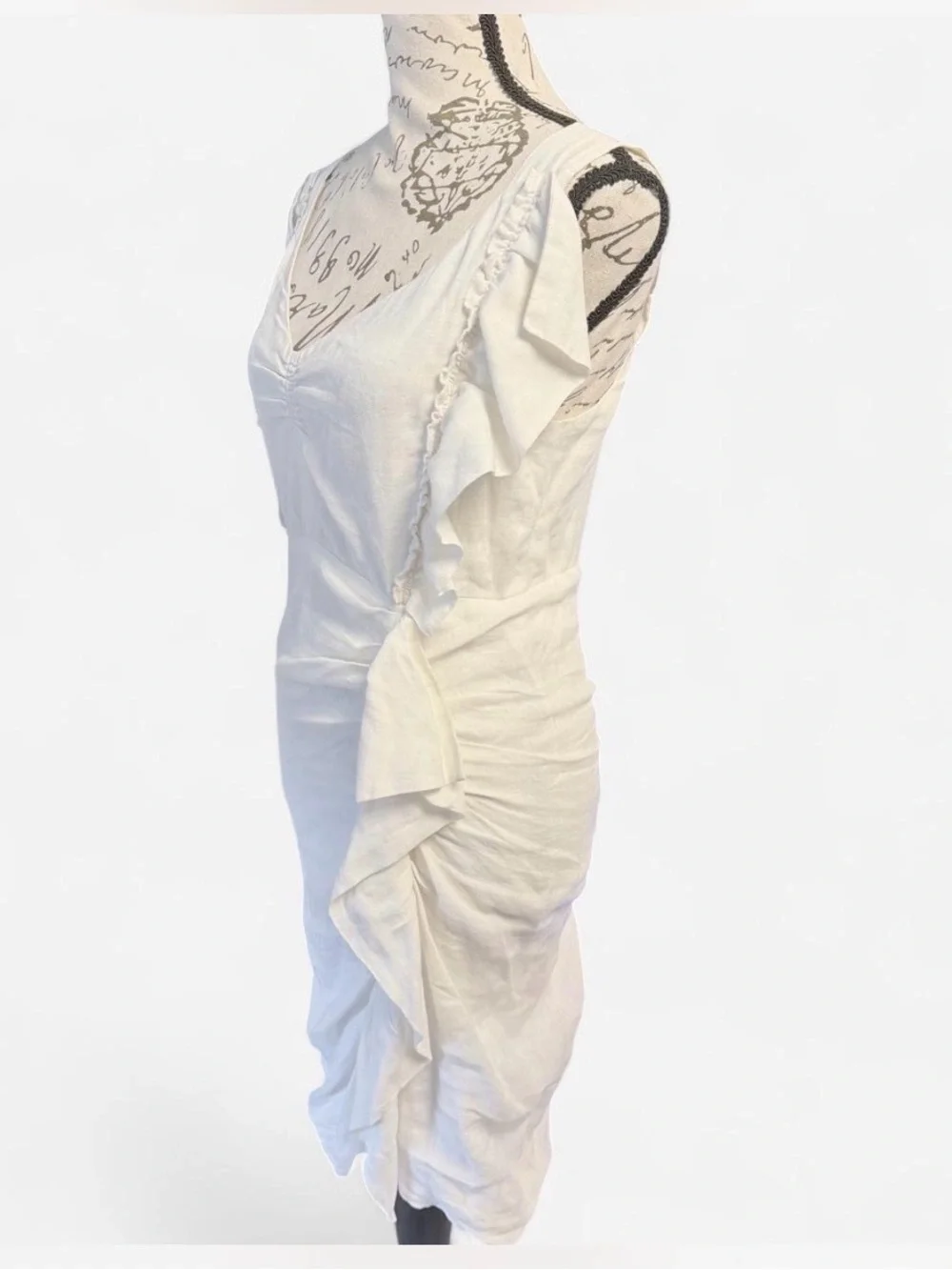ISABEL MARANT ÉTOILE White Linen Ruffle Mini Dress FR 38 / US 6